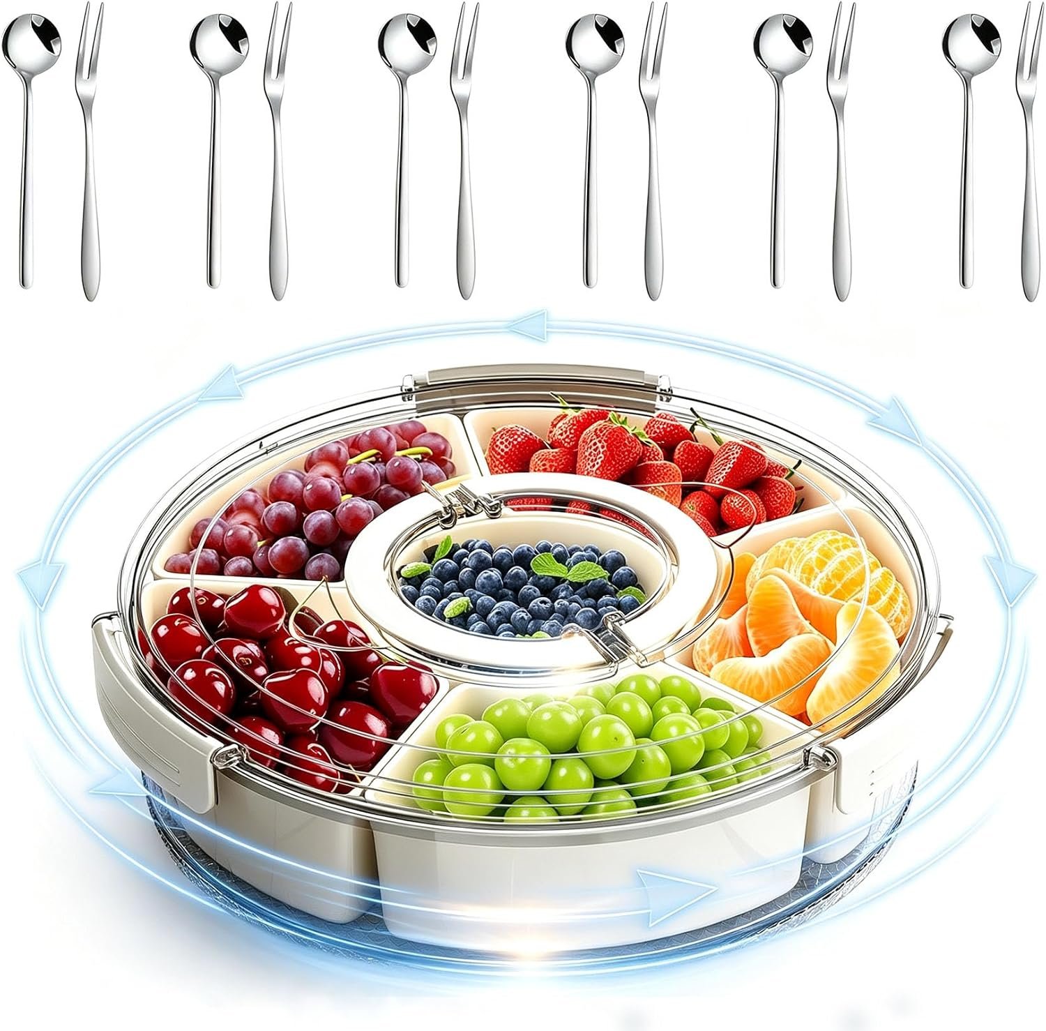 Divided Serving Tray with Lid and Handle, 6 Compartments Snackle Box