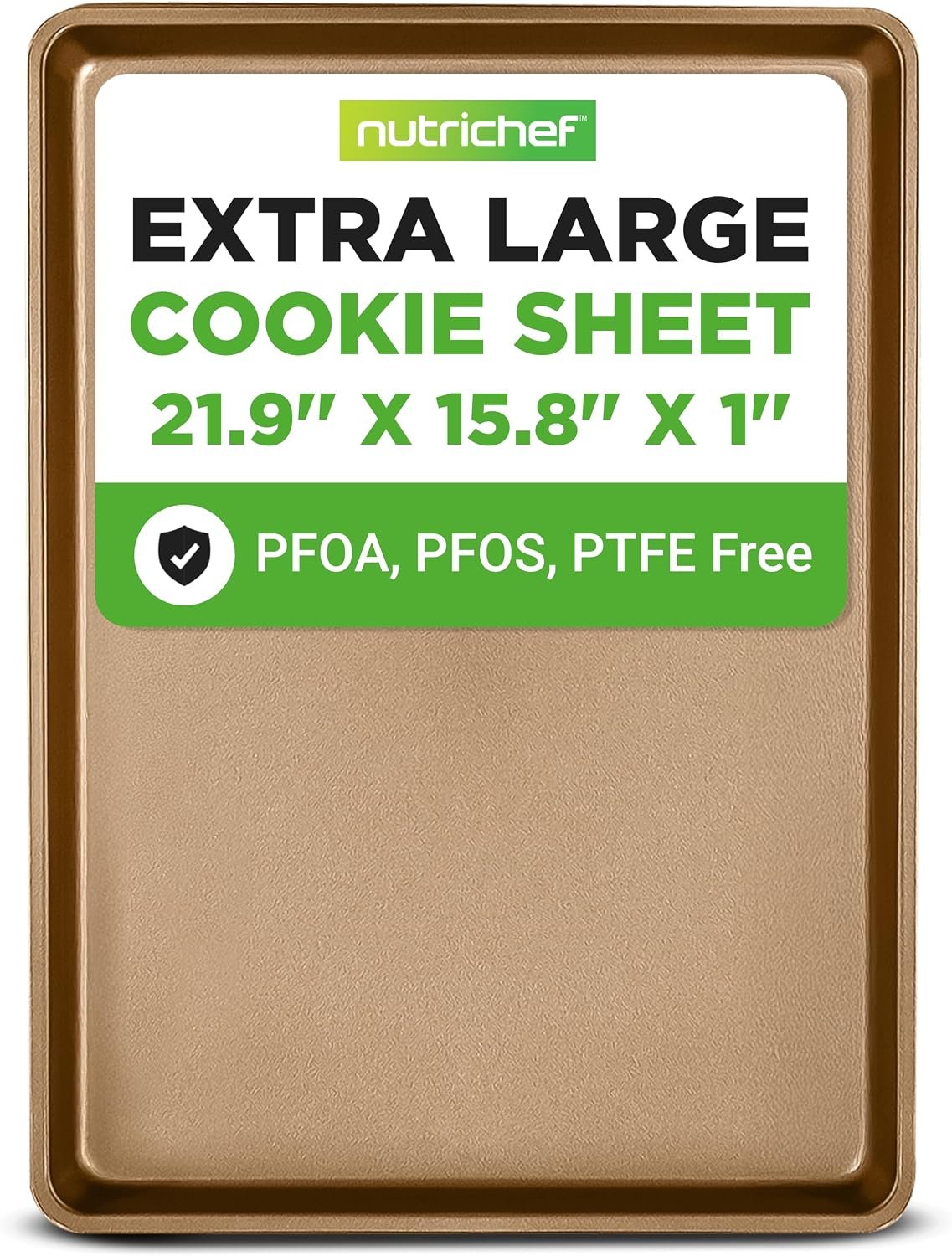 NutriChef Nonstick XL Cookie Sheet Baking Pan, Extra Large 22 Inch x 16 Inch, Carbon Steel Oven Baking Sheet for Cookies & Pastries, Gold – NCLG1GD