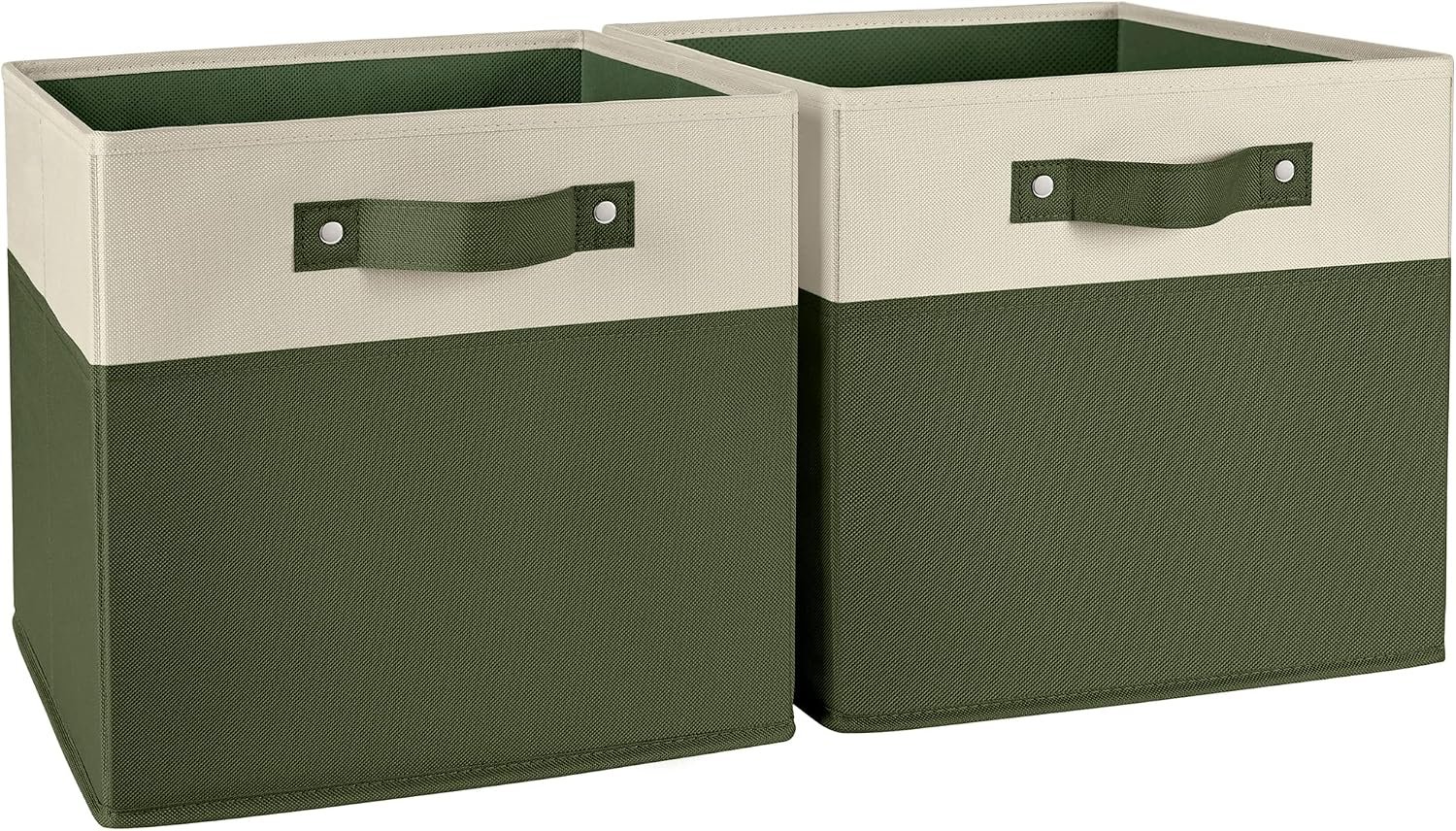 RiverRidge Two-Tone Folding Storage Bins – 2-pack of 10in Tall Olive Cubes