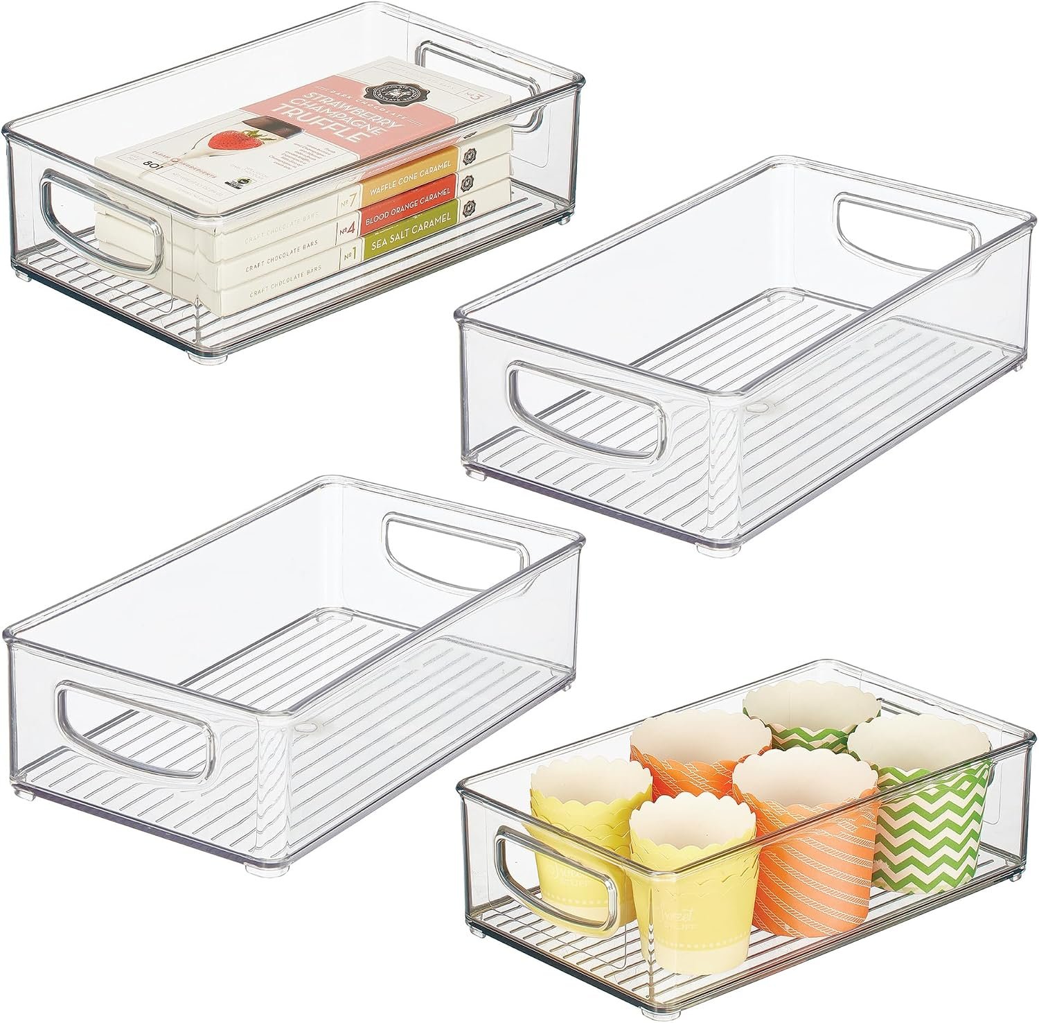 iDesign Stackable Pantry Bin with Handles, Set of 4, Clear