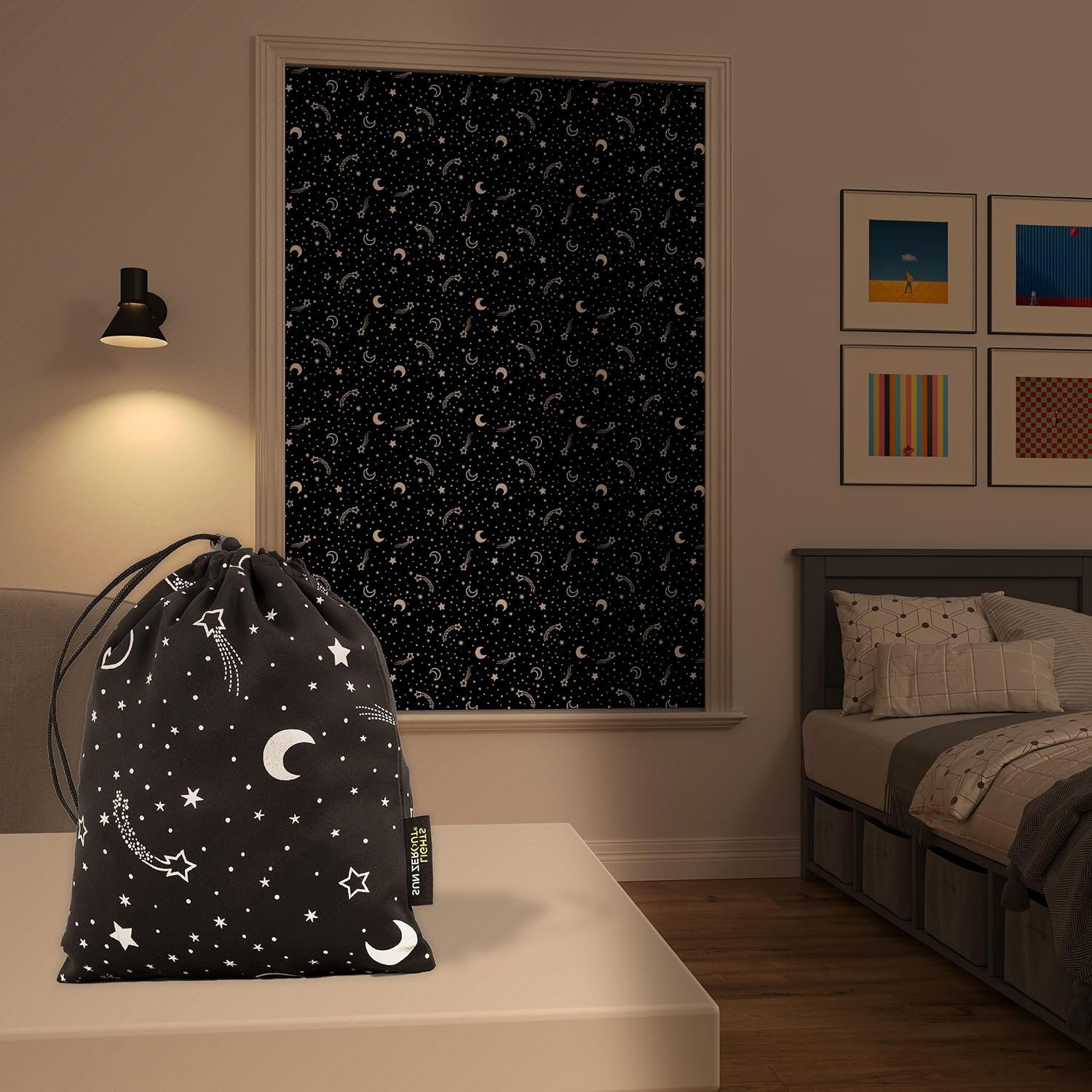 Sun Zero Lights Out Portable Travel 100% Blackout Suction Cup Curtain Panel, 50″ x 78″, Stars