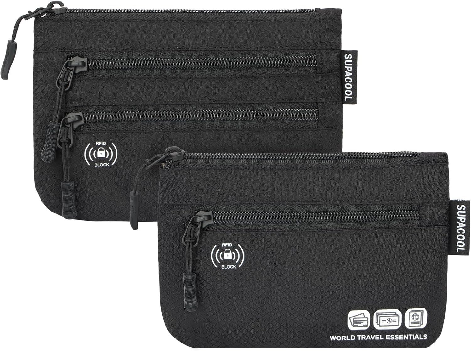 SUPACOOL Passport Holder Bag, Travel Wallet for Men Women Family, Passport Pouch, Card Holder Organizer, RFID Blocking, Two-piece Set(Black)