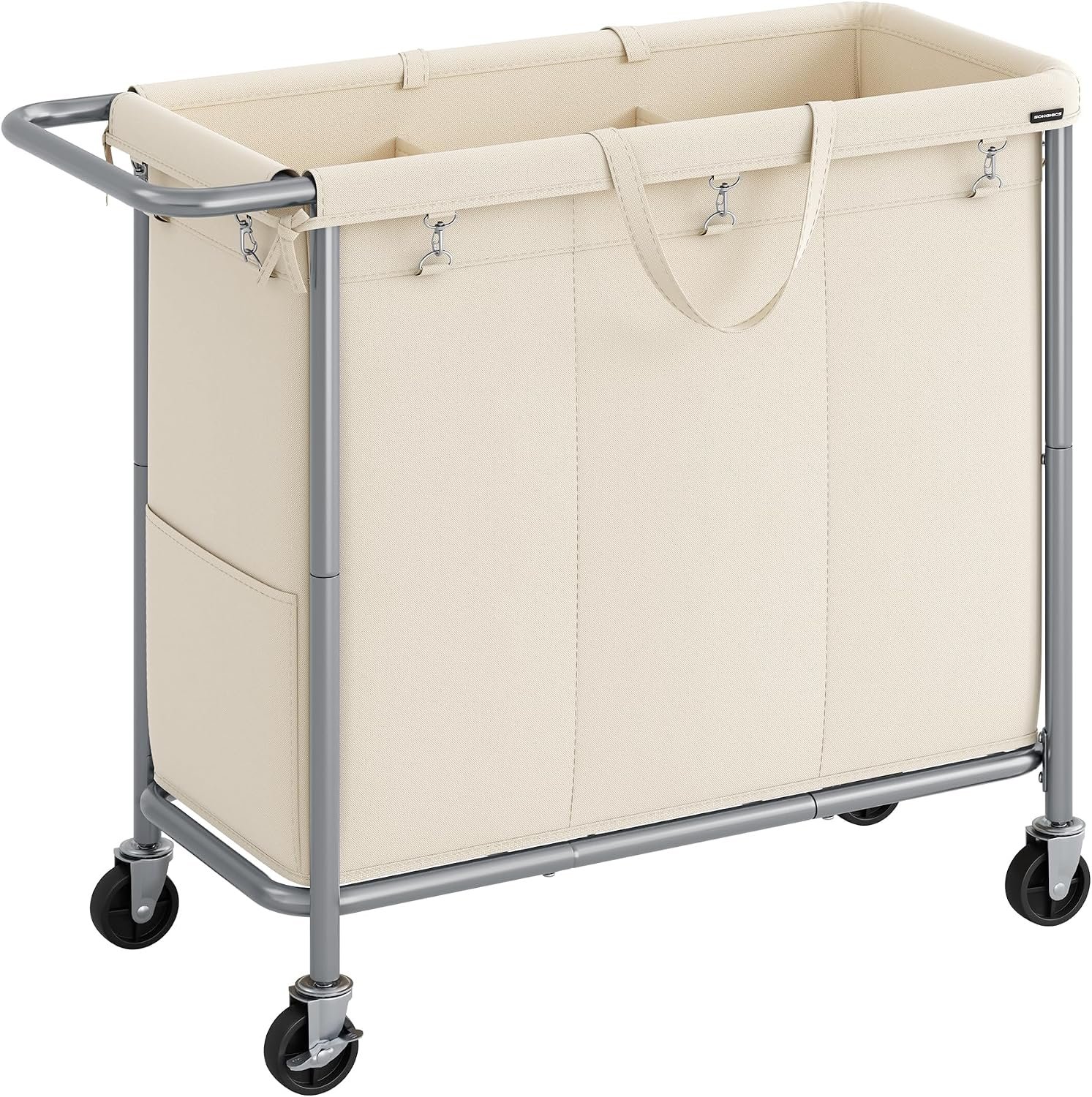 SONGMICS Laundry Basket with Wheels, 3-Section, 52.7 Gallons (199.5 L)