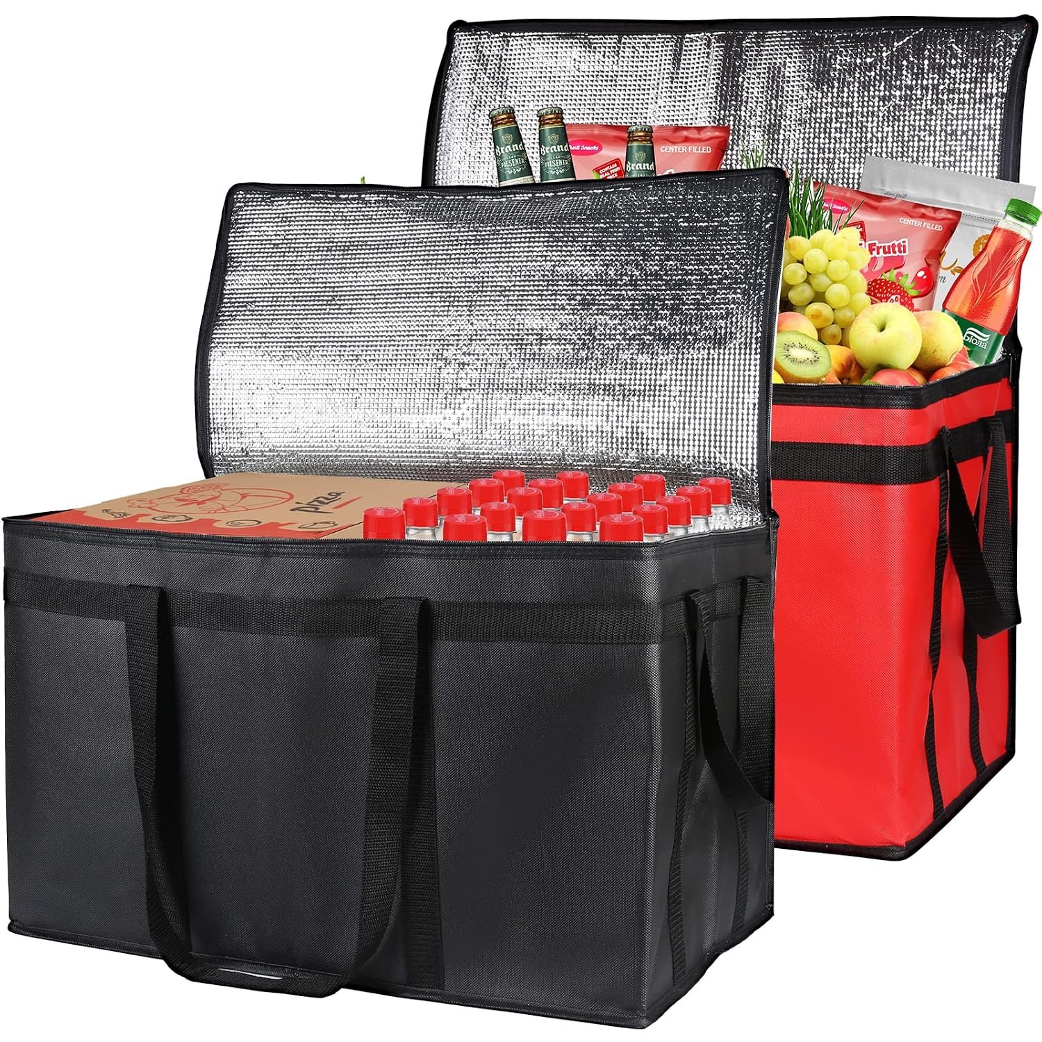 Bodaon 2-Pack Insulated Food Delivery Bag, XXX-Large Grocery Bag, Black+Red