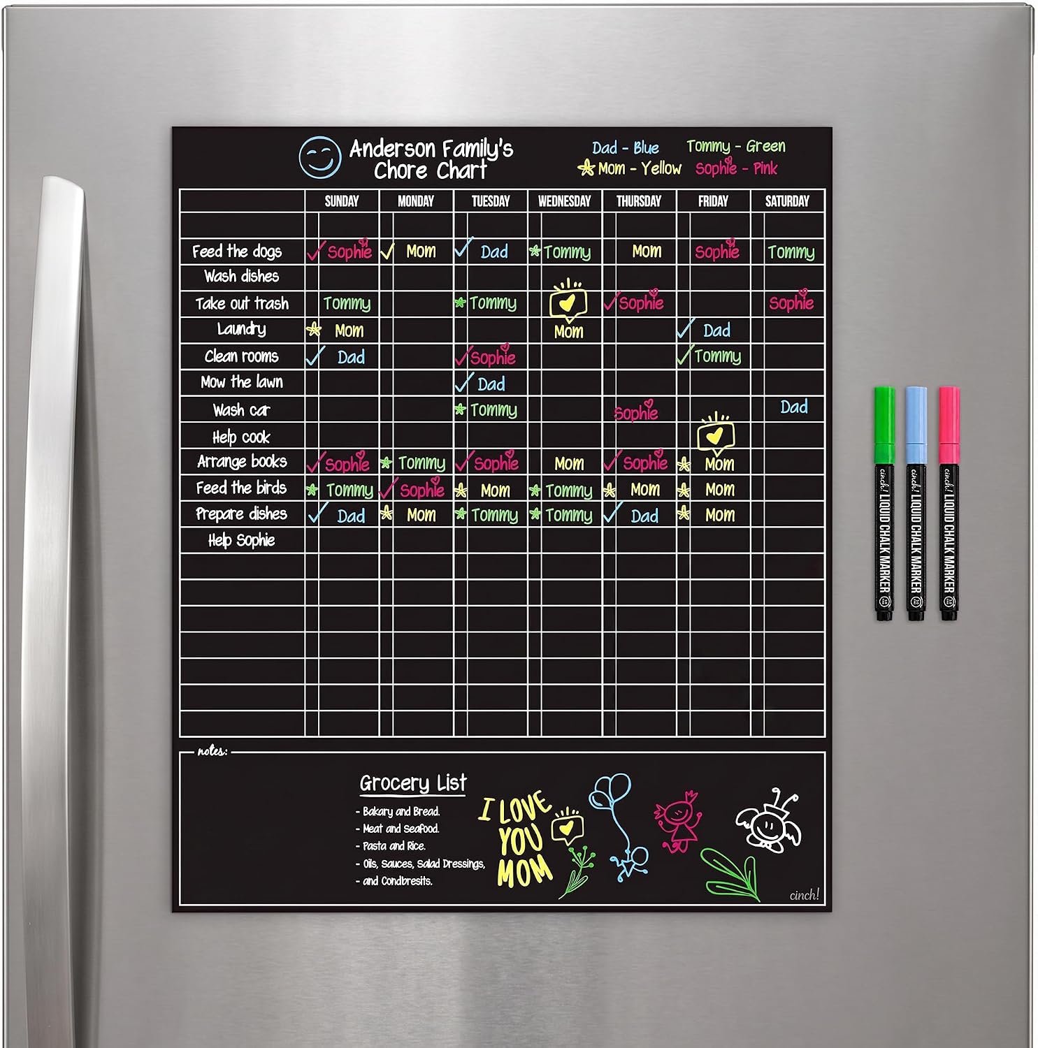 Magnetic Dry Erase Chore Chart for Adults & Kids, 17″ x 12″ – Black