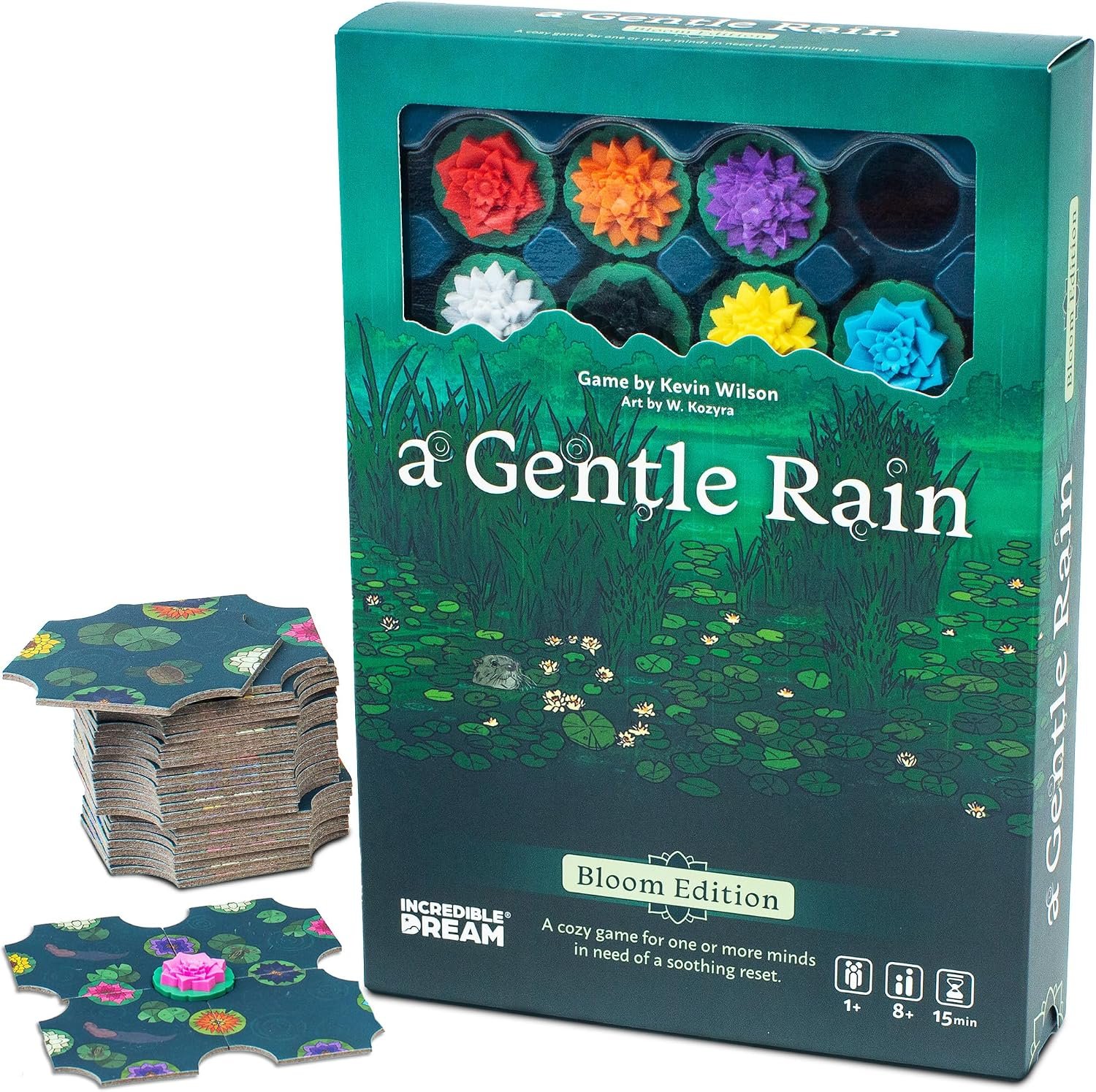 A Gentle Rain – Bloom Edition – Calming Tile-Laying Puzzle Game with 3D Lotus Blossoms – Mindful Solo, 2-Player, or Cooperative Play in 15 Min – Premium Tactile Board Game, Giftable & Family-Friendly