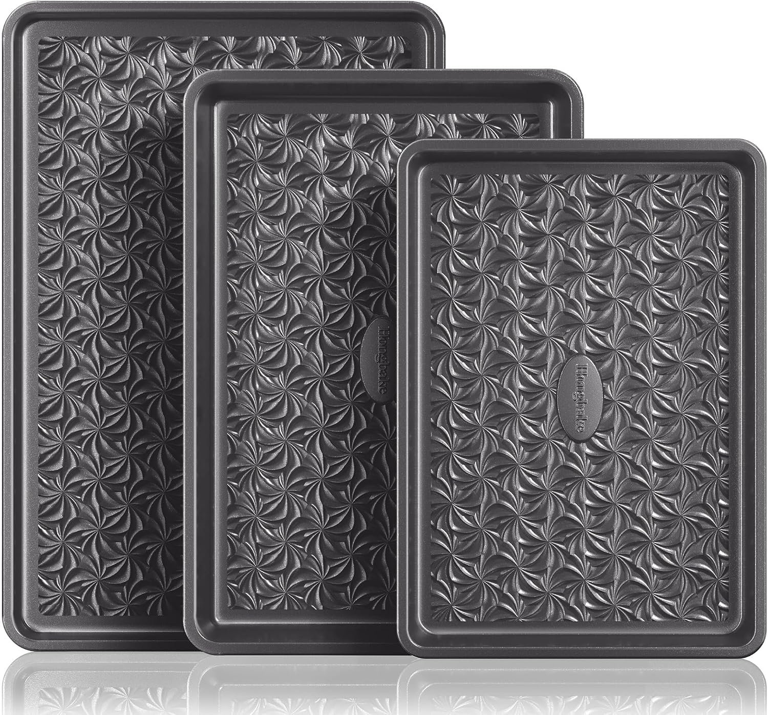 Nonstick Baking Sheet Pan Set of 3, Cookie Sheets for Oven, Non-Toxic, Gray