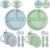 PandaEar Silicone Baby Feeding Set| 2 Pack Silicone Divided Suction Plate and 2 Pack Tiny Cup with 2 Spoons 2 Forks| Baby Led Weaning Supplies Self Feeding Eating Utensils (Light Blue/Light Green)