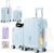 Ride On Suitcase for Kids 2 Piece Carry On Luggage Set (Light Blue)