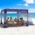MoKo Beach Cabana, 8’×8′ Large Beach Canopy with Side Wall, UPF 50+ Protection Easy Setup Beach Tent Sun Shelter, Adjustable Height Wind Resistant Cabana Beach Tent for Whole Family, Navy Stripes