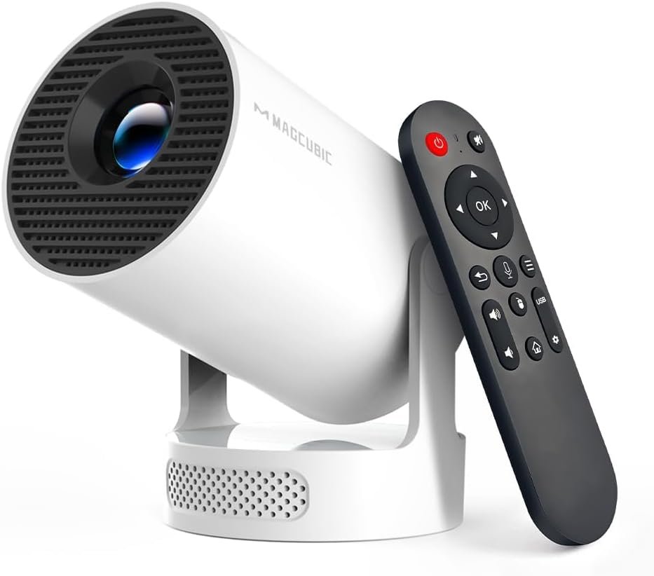 Magcubic Mini Projector with WiFi 6 and Bluetooth 5.4, Portable Projector 4K Support, 5W Soundbase Speaker, Auto Vertical Keystone 180°Rotatable Smart Proyector for Movie Home Outdoor