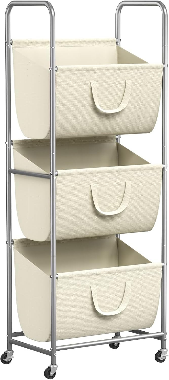 ELYKEN 3-Tier Vertical Rolling Laundry Hamper with Wheels & Removable Bags