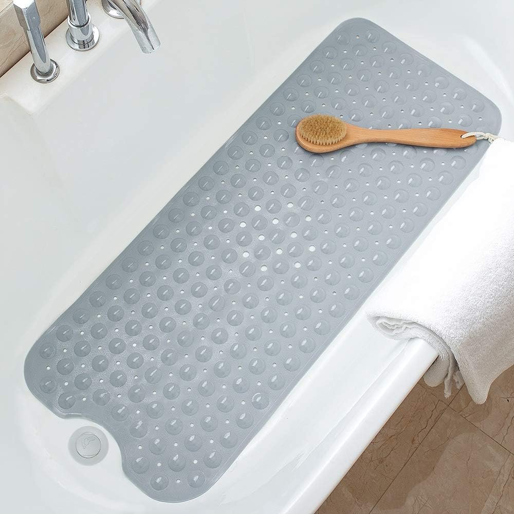 Bathtub Mats for Shower Tub Non-Slip Bath Mat 39 x 16 Inch Extra Long Shower Mat, Bath Tub Mat for Bathroom with Machine Washable, BPA Free for Kids (Gray)