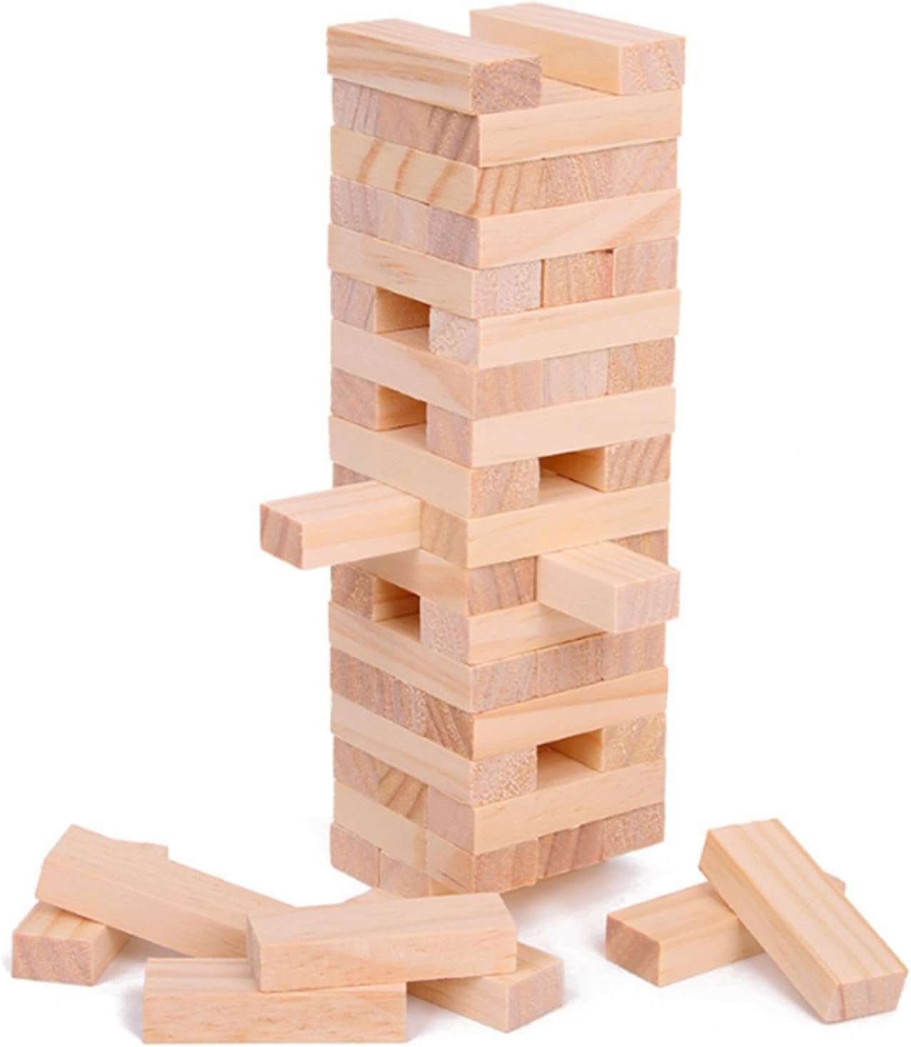54PCS Wooden Stacking Tumbling Tower Game, Natural Wood Blocks for Adults, Classic Tabletop Party Game for Game Night, Office Stress Relief, Travel Friendly (Natural Wood)