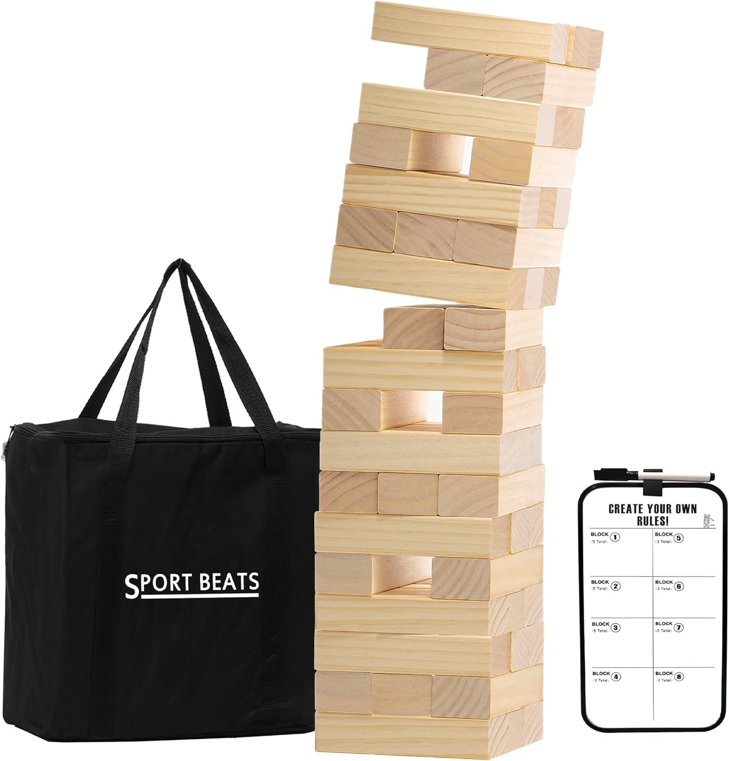 Outdoor Games Medium Tumble Tower 54 Wood Blocks Stacking Game, 3 FT Tall