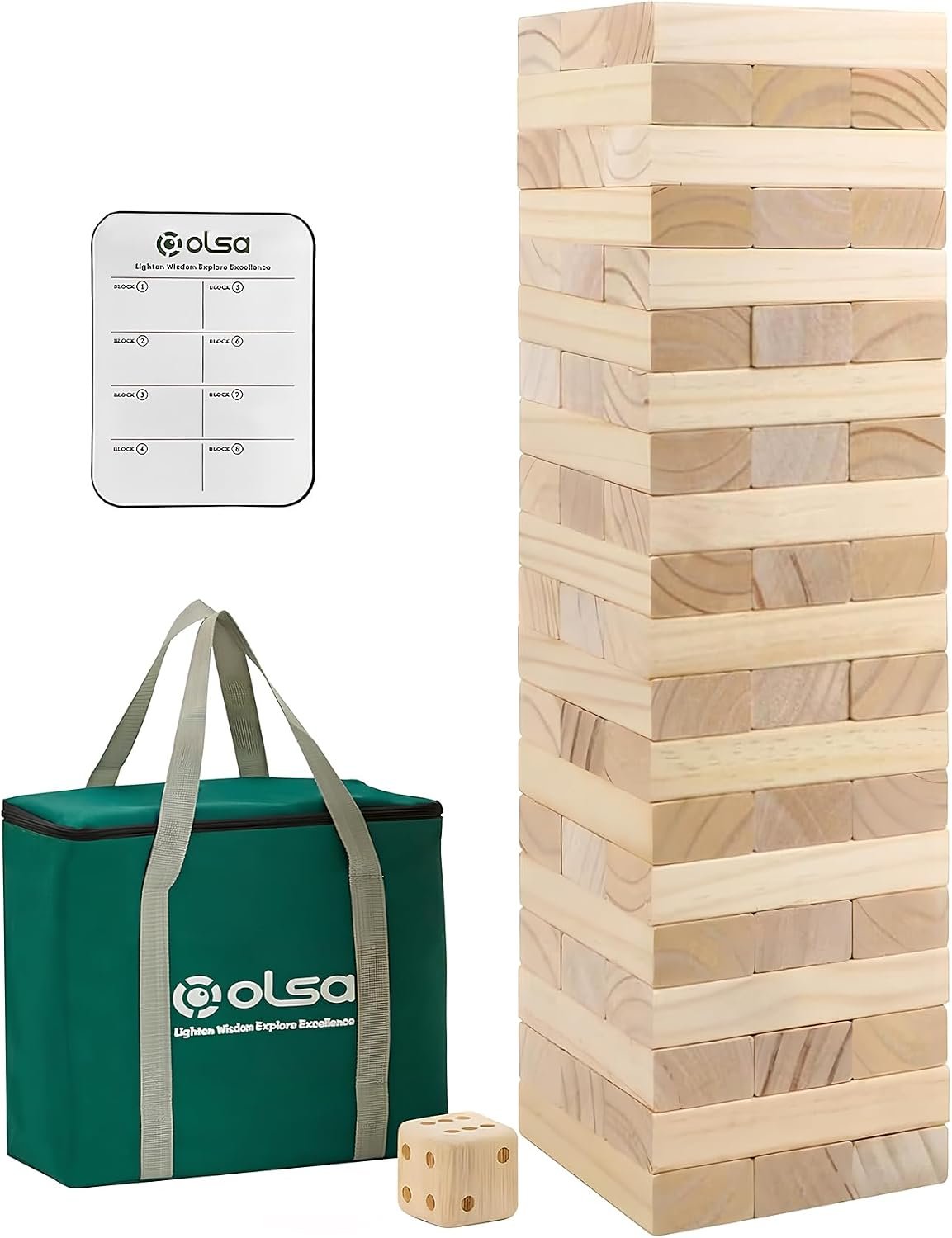 Olsa Giant Tumble Tower 60 PCS Wooden Block Game Stack 2.2 Ft to 5 Ft