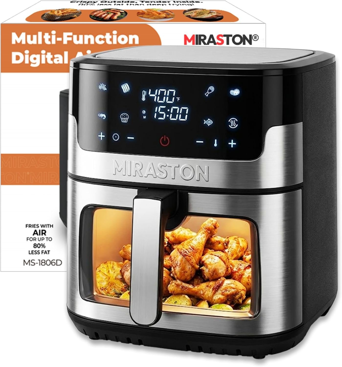 8.5QT Digital Air Fryer, XL Stainless Steel Oven with Clear Window