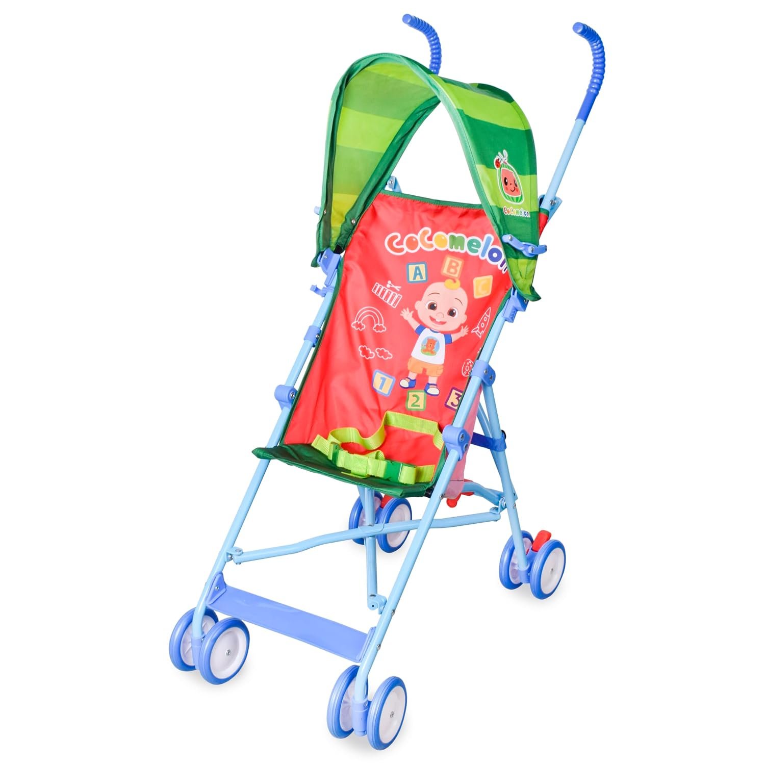 Sunny Days Entertainment CoComelon Official Umbrella Stroller with Canopy – Red Travel Stroller for Newborns Toddlers and Kids, Large