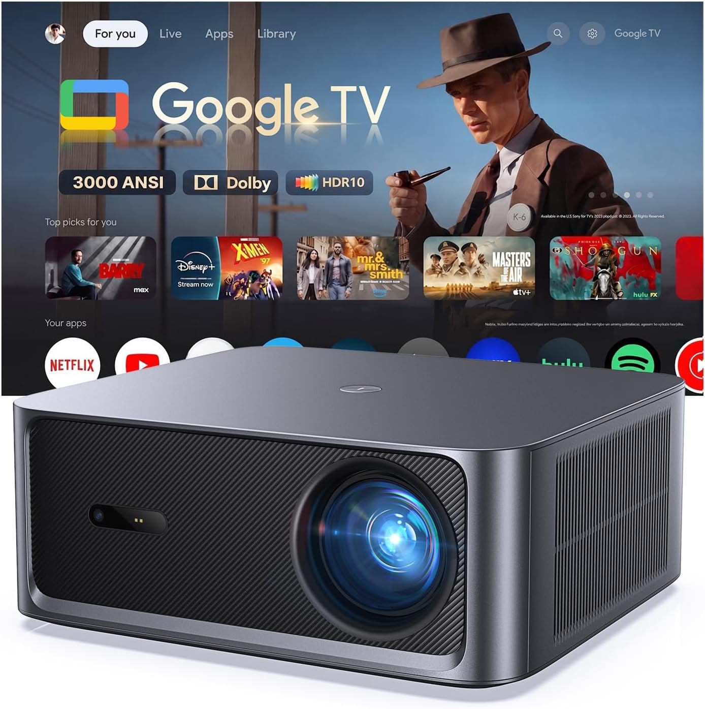 HAPPRUN 3000 ANSI Google TV Projector, 4K HDR, Auto Focus