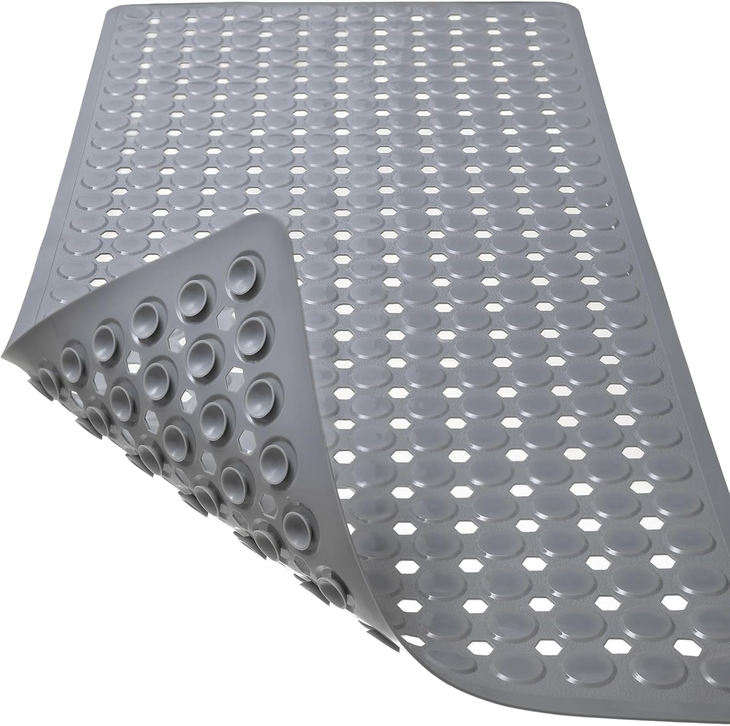TEESHLY Bath Mat for Tub & Shower, Non Slip Soft Bathmat with Suction Cups & Drain Holes, Machine Washable Bathtub Floor Liner Mats for Bathroom, 35×16 Inch, Gray