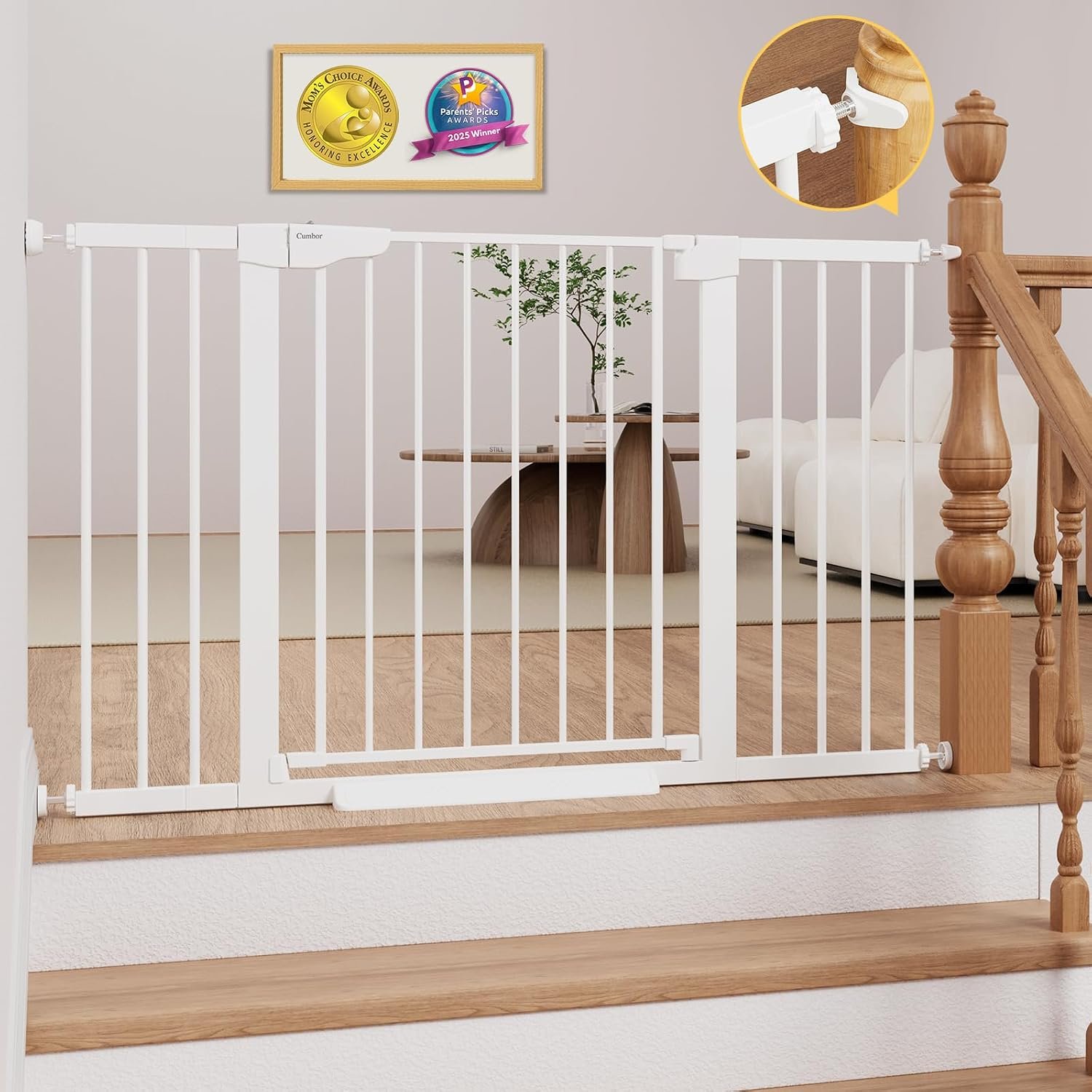 Cumbor 29.7-51.5 in Extra Wide Baby Gate for Stairs, Dog Gate Indoor White