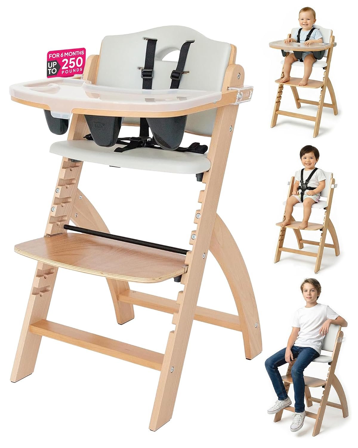 Abiie Beyond Junior Convertible Wooden High Chair with Removable Tray