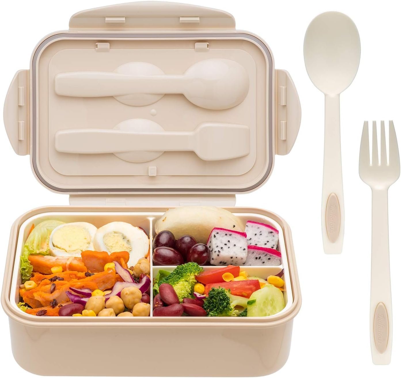LOVINA Bento Box for Adults and Kids – 1400ML Portable, Lightweight, Easy to Carry Meal Holder with Spoon & Fork, Durable, Leak-Proof, BPA-Free and Food-Safe Materials