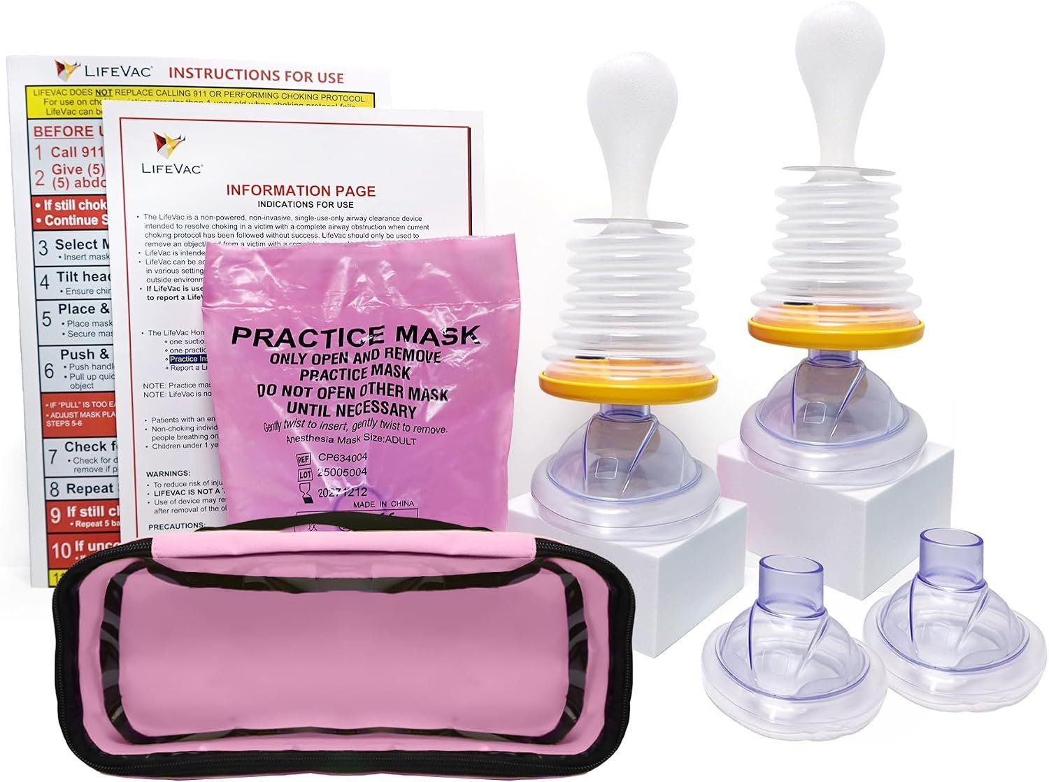 LifeVac Home & Pink Travel Kit Combo – Portable Suction Rescue Device, First Aid Kit for Kids and Adults, Portable Airway Suction Device for Children and Adults