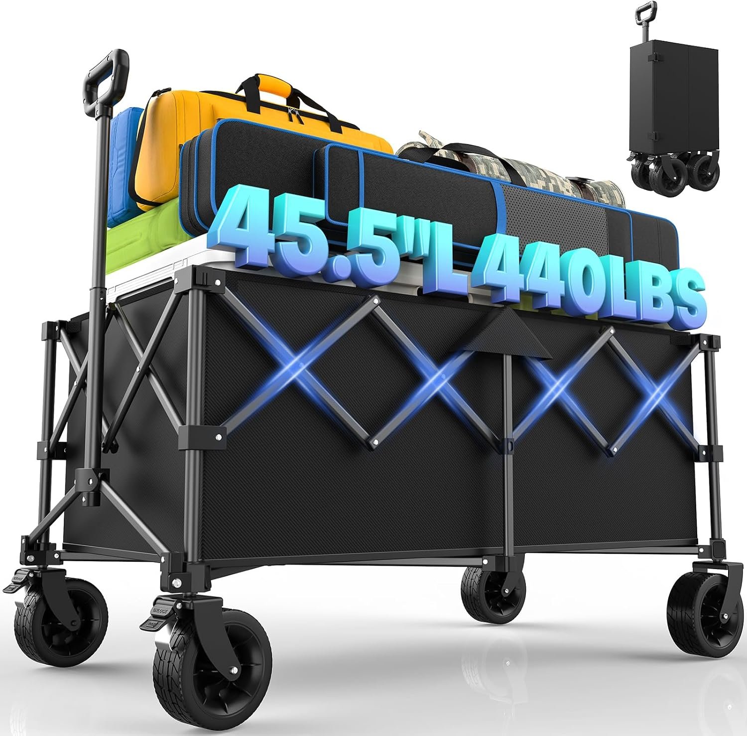 45.5″ L Kitsure Collapsible Wagon with Wheels, 440LBS Heavy Duty Cart