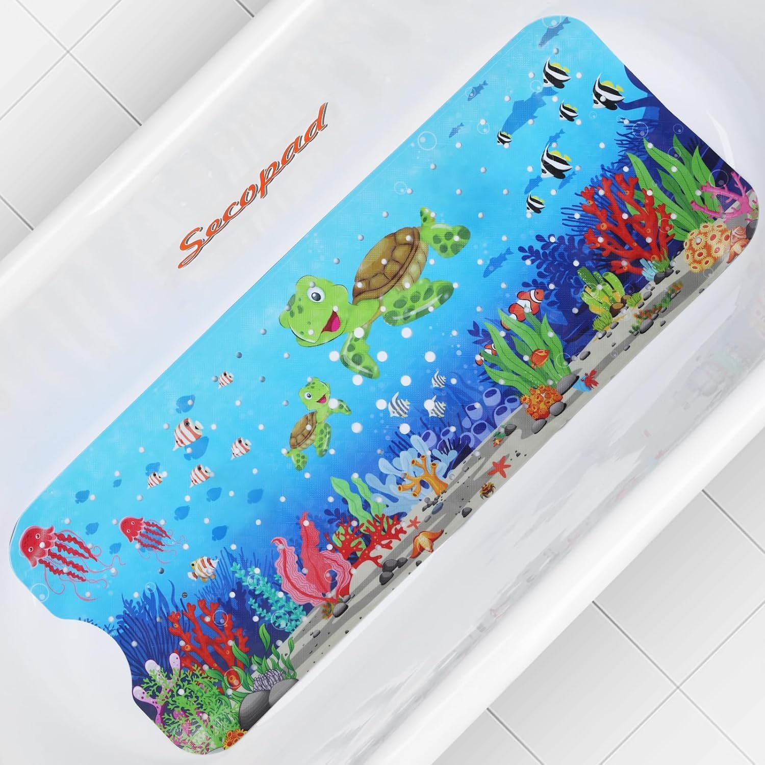 Secopad Bathtub Mat Non Slip, Cute Tub Mat, 40″ x 16″, Turtles