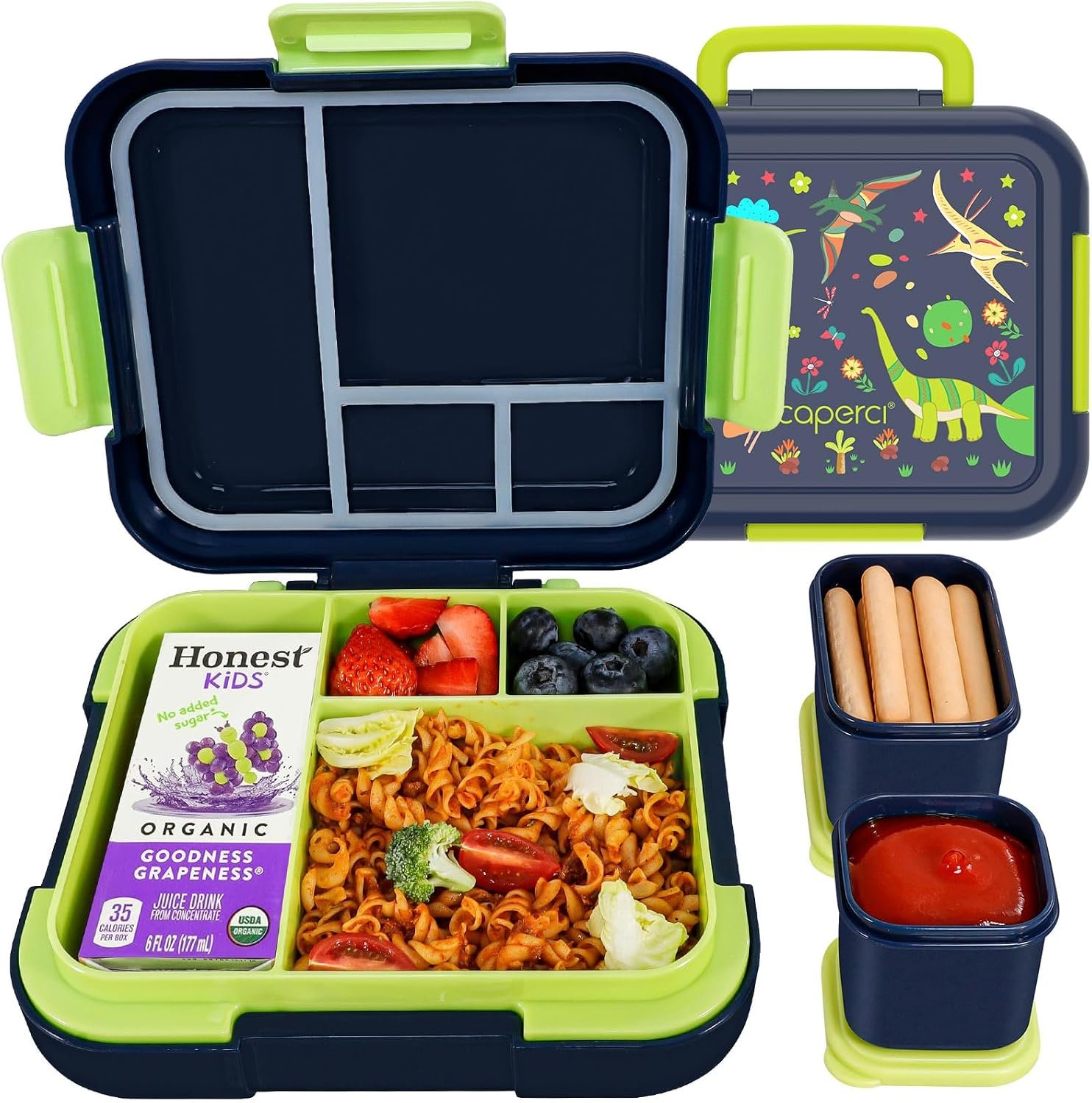 Caperci Prints Bento Box for Kids, 4.8 Cups 4 Compartment Lunch Containers