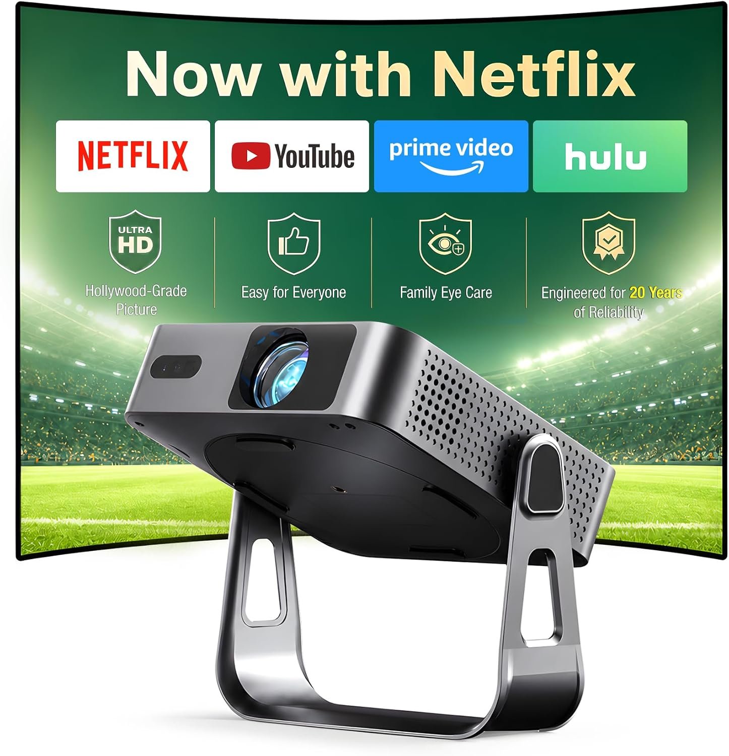 【Officially-Licensed APP & Native 1080P】Thinnest 1.81″ Smart Mini Projector Lens with WiFi and Bluetooth, Auto Focus & Keystone Portable Outdoor Projector, VOPLLS 4K Home Movie Projector Lens