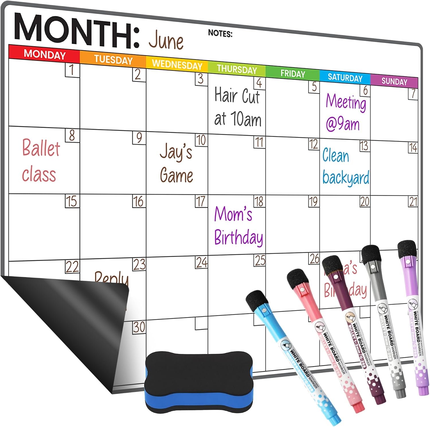 Dry Erase Magnetic Fridge Calendar 17×12” – Monday Start Family & Work Planning Board for Schedules, to-Do Lists & Meal Planning | Includes 5 Markers & Eraser