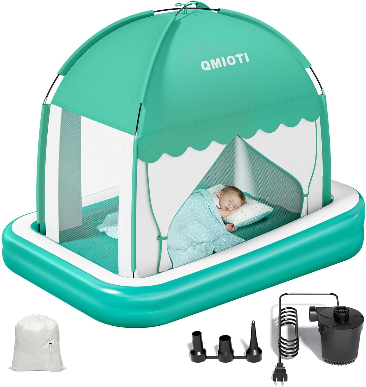 Inflatable Toddler Travel Bed with Tent, Portable Kids Air Mattress