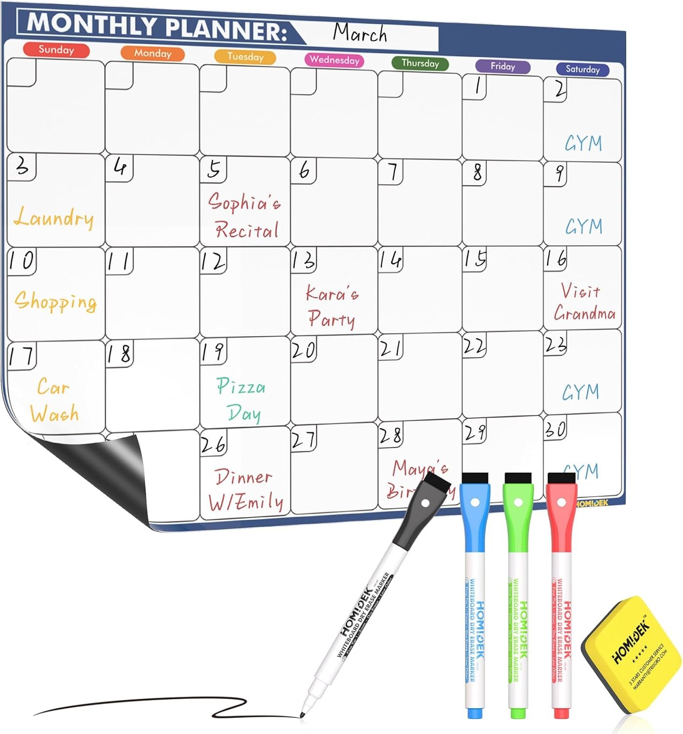 HOMiDEK Magnetic Dry Erase Calendar for Refrigerator: Fridge Whiteboard Calendar Magnet Monthly Planner Family Planning Board with Dry Erase Markers & Eraser – 14 x 11 Inches