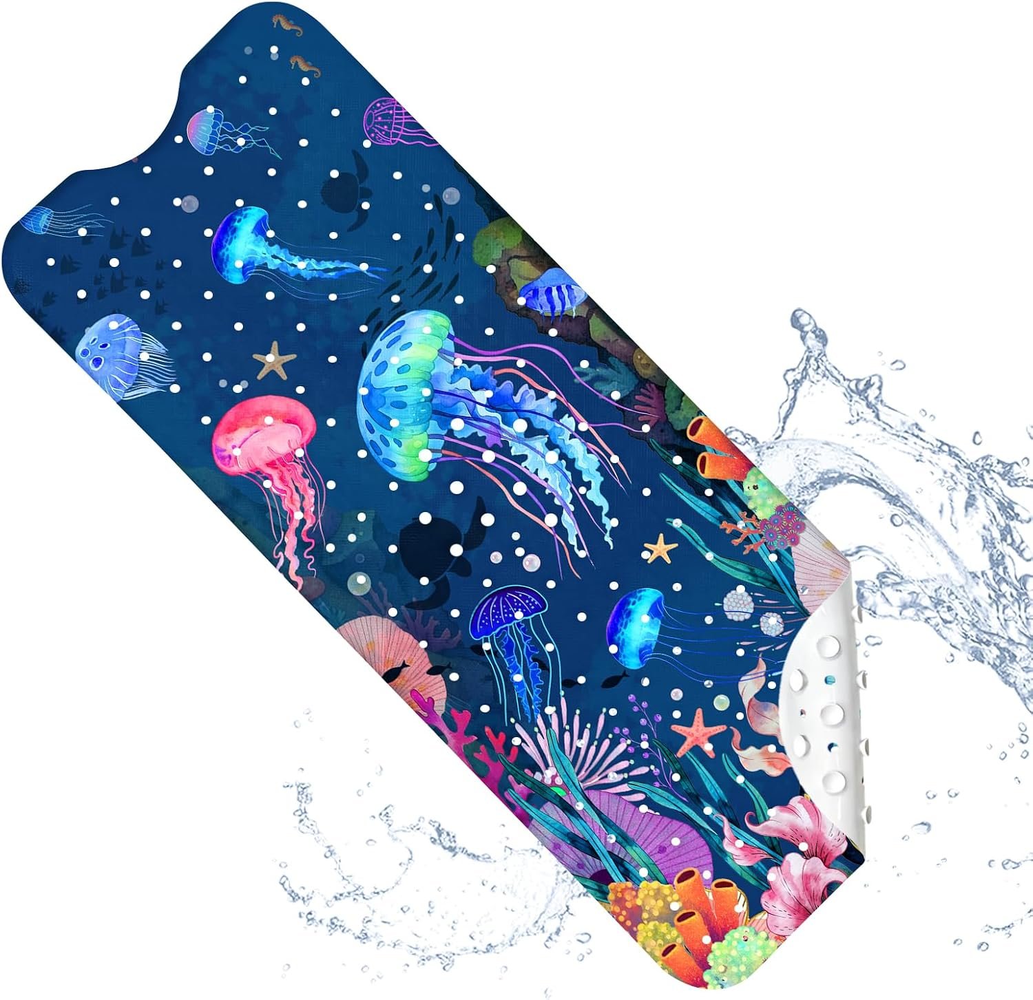 Baby Bath Mat for Tub Non Slip – 40″x16″ Extra Long Cartoon Bathtub Mats for Kids Non Slip Shower Mat, Machine Washable, Sea Tub Mats with Suction Cups and Drain Holes for Toddler & Kids (Jellyfish)