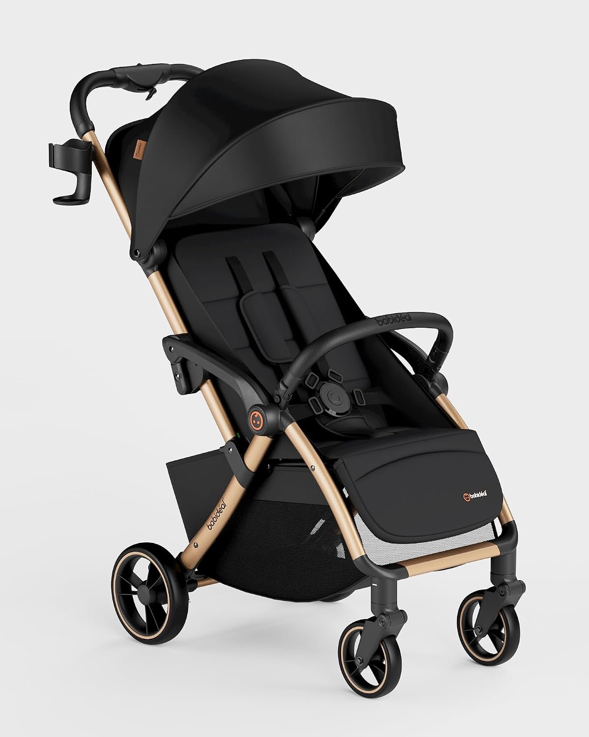 Babideal Lightweight Travel Stroller for Baby, Self-Folding Toddler Stroller with 50L Bottom Storage, Large Canopy, Full-Reclining Seat, Cup Holder Included – Newborn to 50lbs.