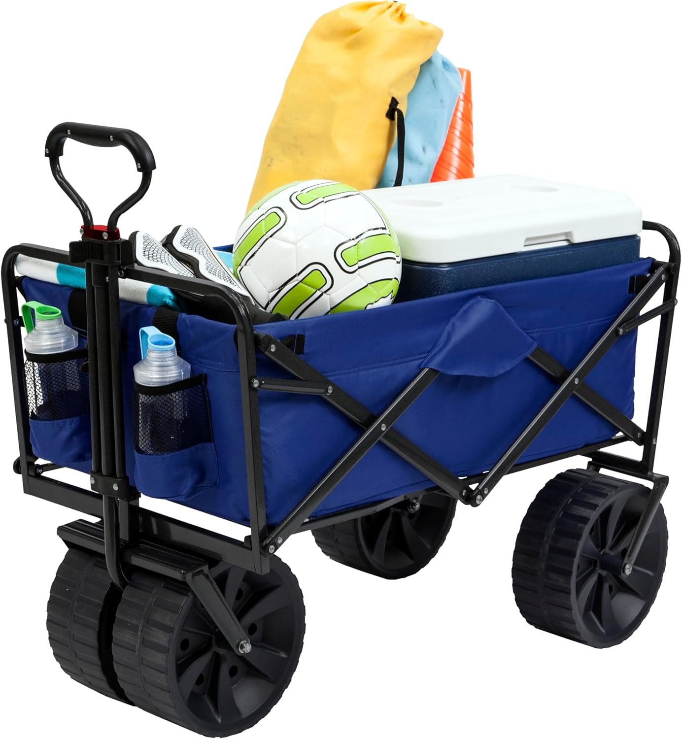 Mac Sports Heavy Duty Collapsible Folding All Terrain Utility Beach Wagon Cart, Blue/Black