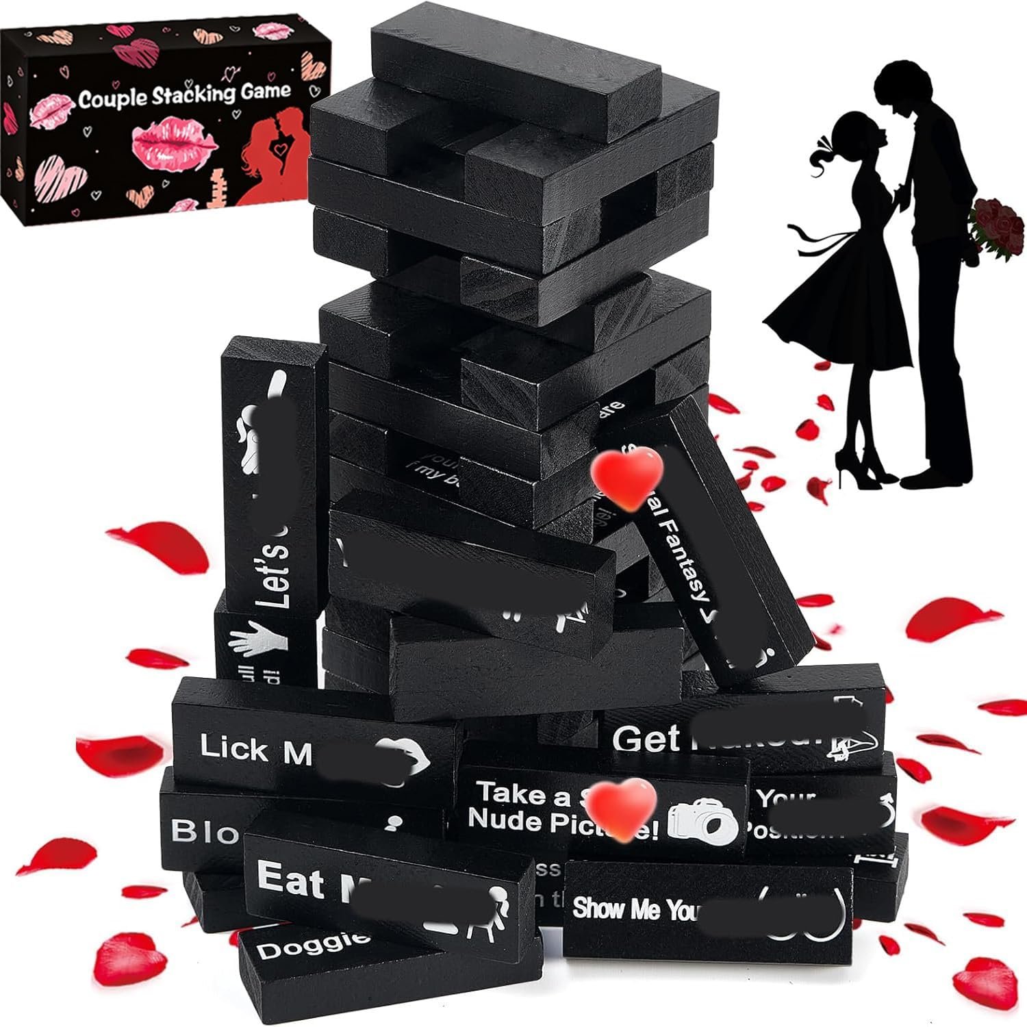 48 Blocks Adult Naughty Games, Tumble Tower Couples Game for Adults Super Naughty Block Tower Tumbling Wooden Tower Stacking Block for Couples Date Night Ideas for Valentines Day Lover Date Games