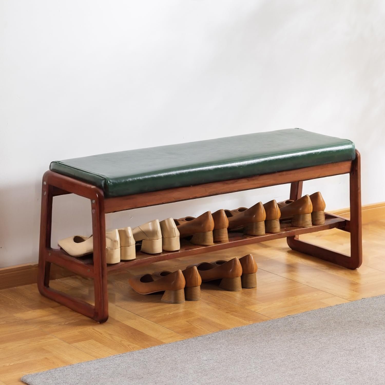 latifolia Shoe Rack Bench, Entryway Bench with Cushion(Green,39.70”L)