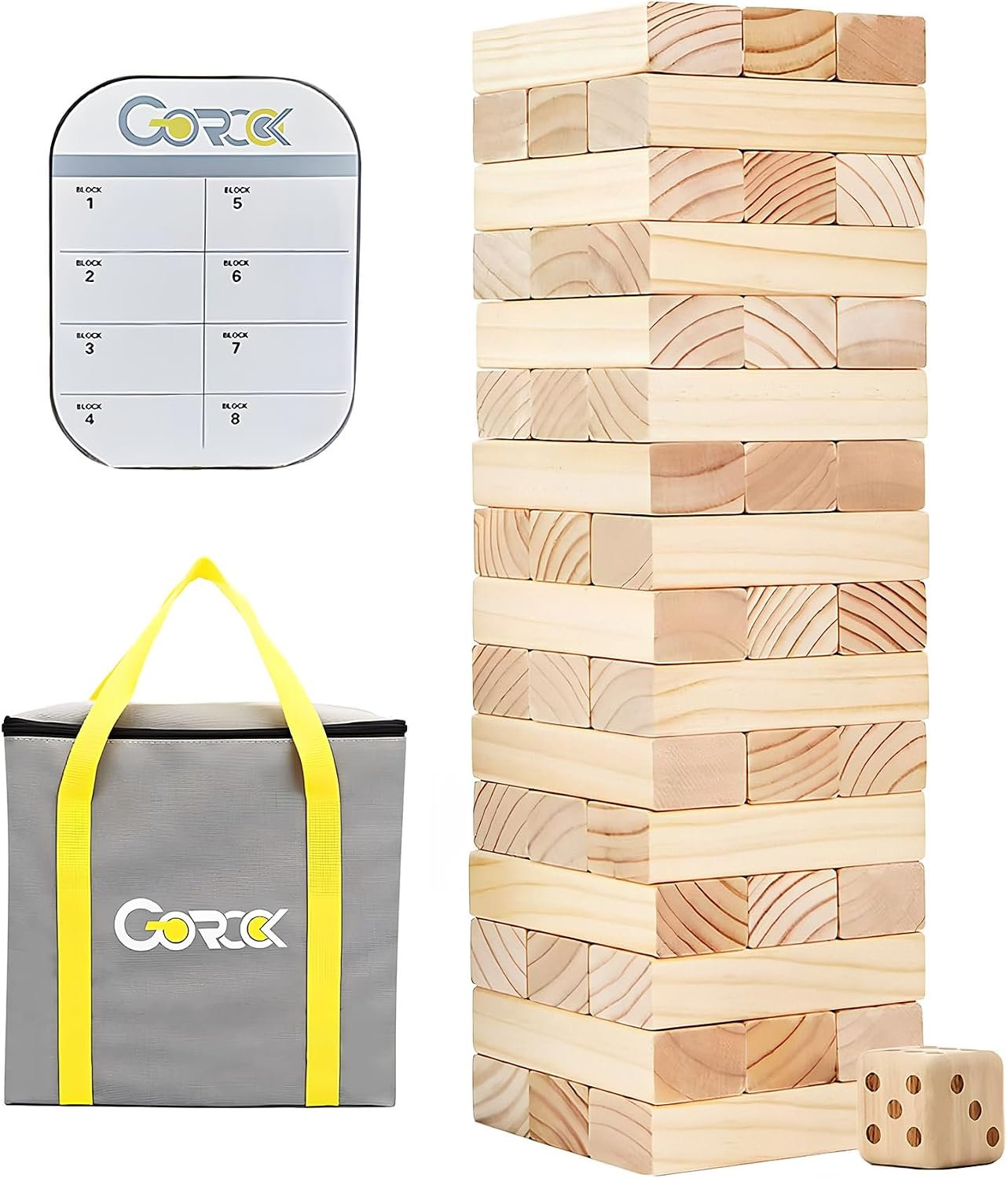 GOROCK Giant Tumbling Tower Game，57Pcs Wooden Block Stacking Game （Over 4.2FT），Classic Family Indoor Outdoor Yard Party Games for Kids and Adults with Carry Bag