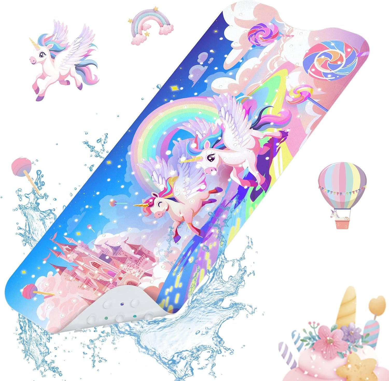 SHUCHING Unicorn Baby Bath Mat for Tub Non Slip for Girl-40×16 Inch