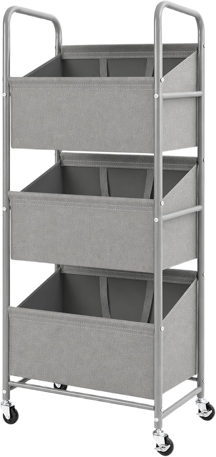 STO STO 3-Tier Vertical Rolling Laundry Hamper, Removable Bags, Gray Faric