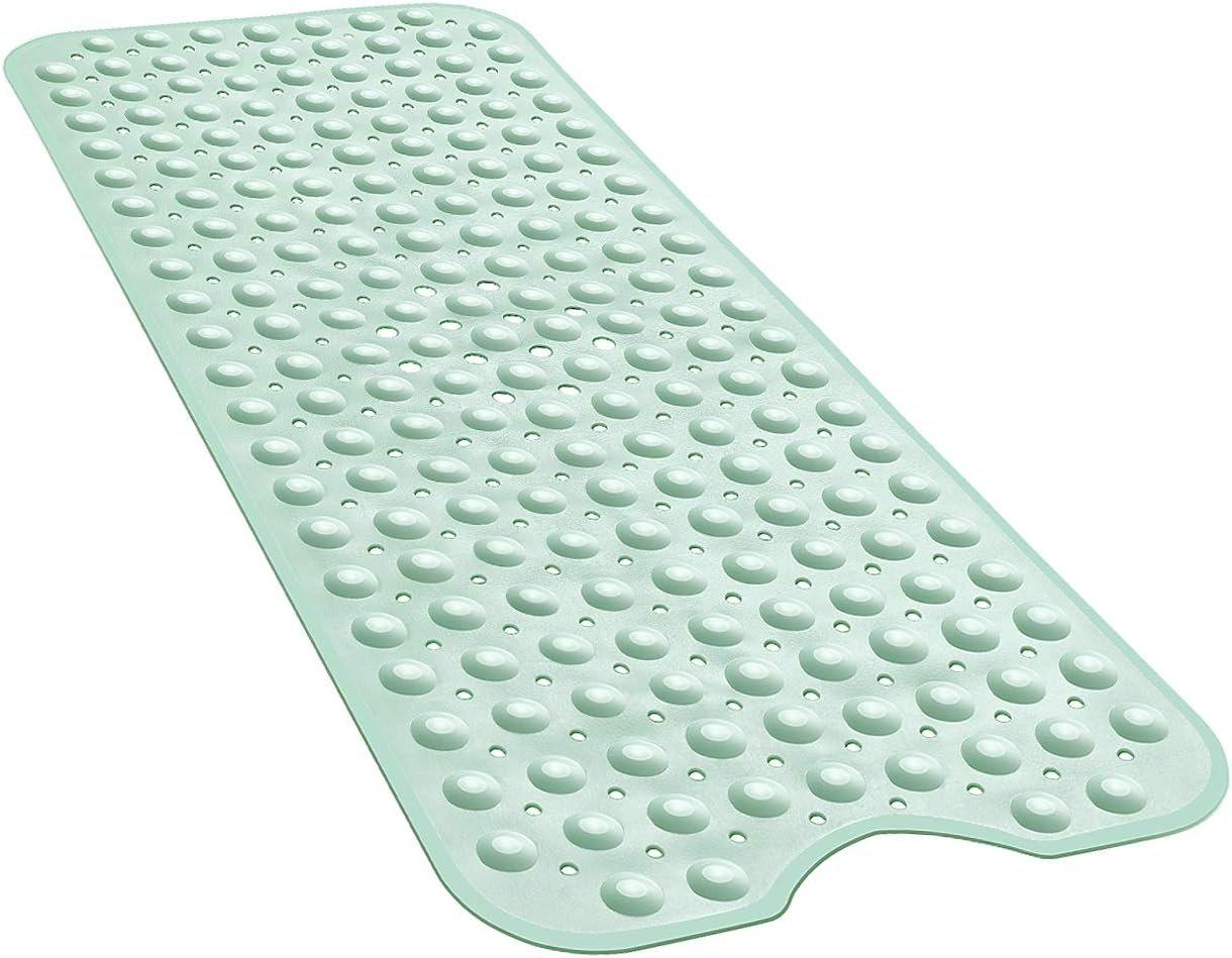 YINENN Bath and Shower Safety Mats 40×16 inch, Non Slip with Suction Cups for Bathroom Stall and Tub Floor, Extra Large and Machine Washable, Drain Holes Keep Bathtub Clean, Light Green