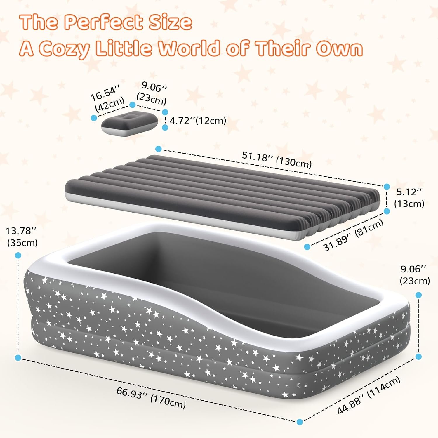 Inflatable Toddler Air Mattress Travel Bed With Safety Rails 300lb Capacity