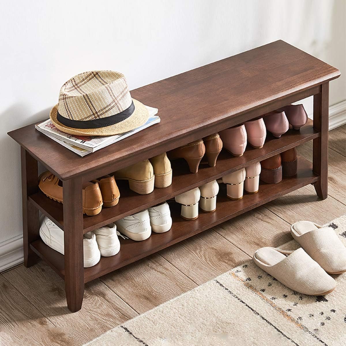 XKZG Shoe Rack Bench Wooden Shoe Storage Bench Entryway Bench, Brown, 39.4″