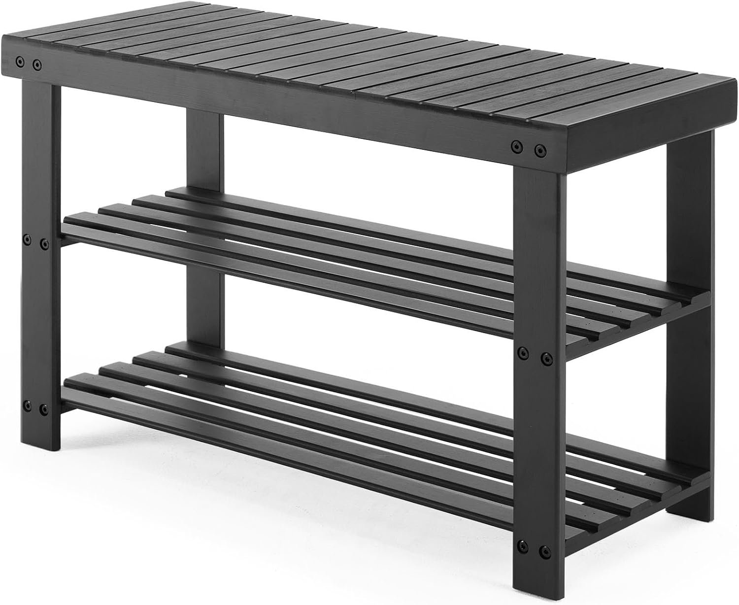 Sweetcrispy 3-Tier Shoe Rack Bench for Entryway, 27 Inches, Black