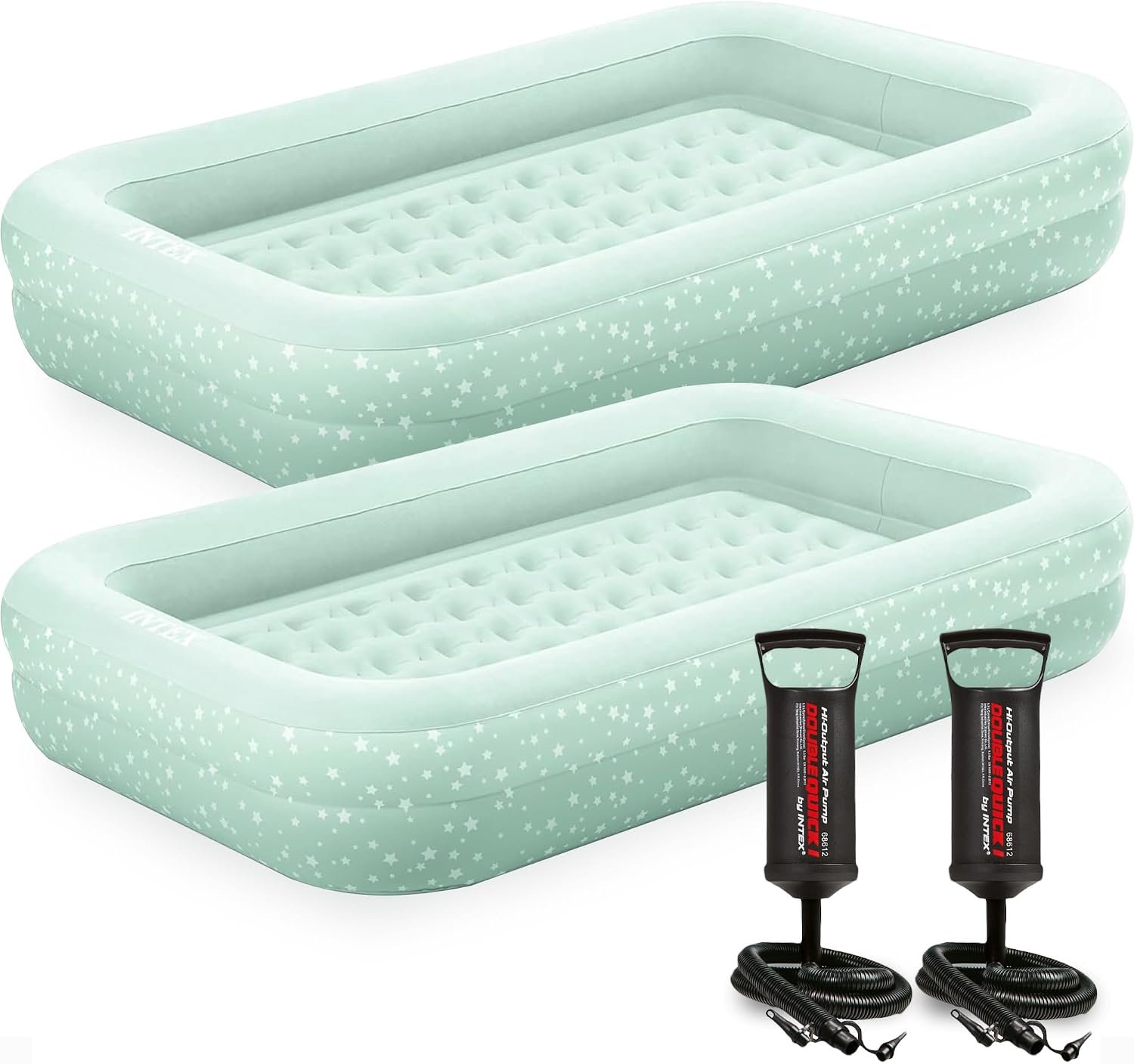 Intex Kids Travel Air Mattress (2-Pack), 10″ Inflatable Bed Set with Pump