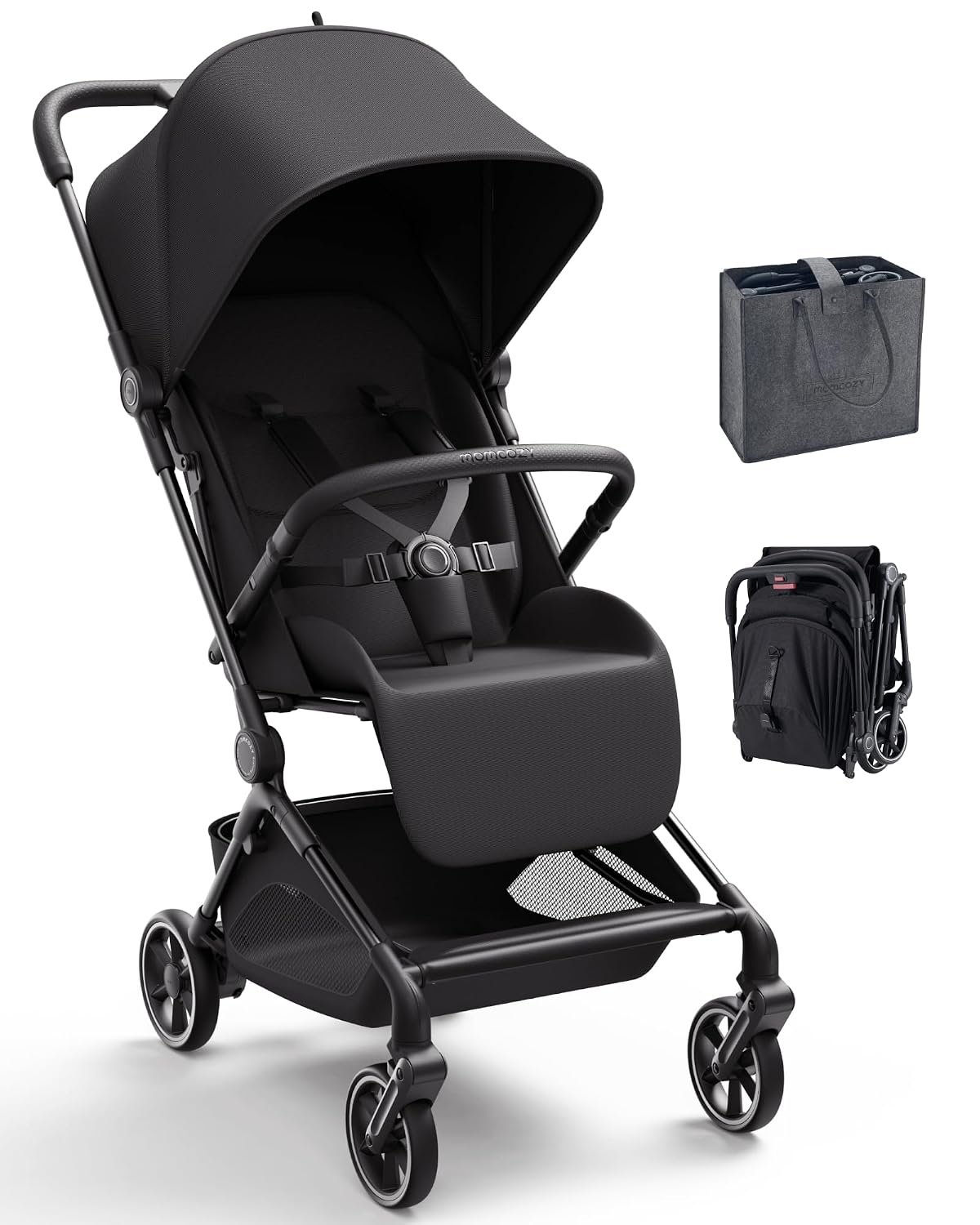 Momcozy TuckGo Travel Stroller, Spacious Seat, One-Hand Fold, 33 L Storage