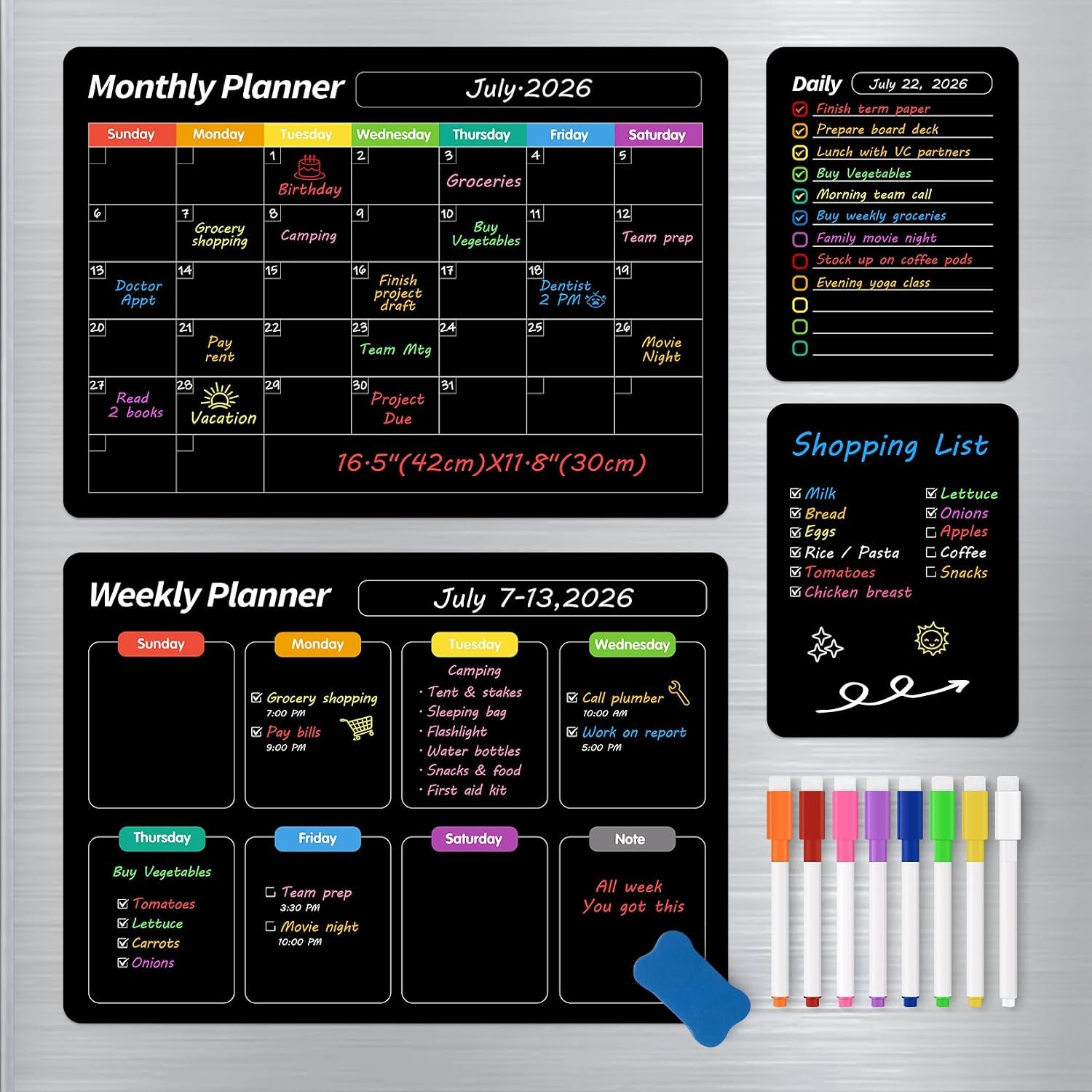 FINDMAG 4 Pack Fridge Calendar, Magnetic Calendar for Dry Erase, Black